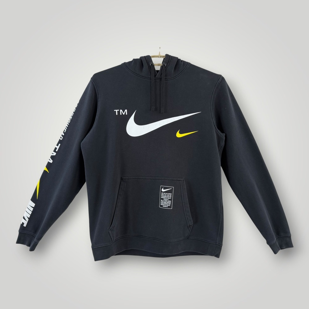 Nike Sportswear Mens Multi Logo Swoosh Fleece Hoodie Black Medium CU4489-010